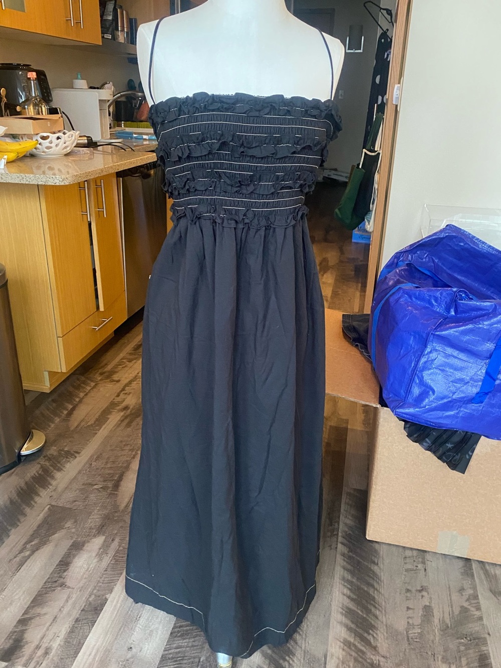 bec + bridge Smocked Open Back Maxi Dress